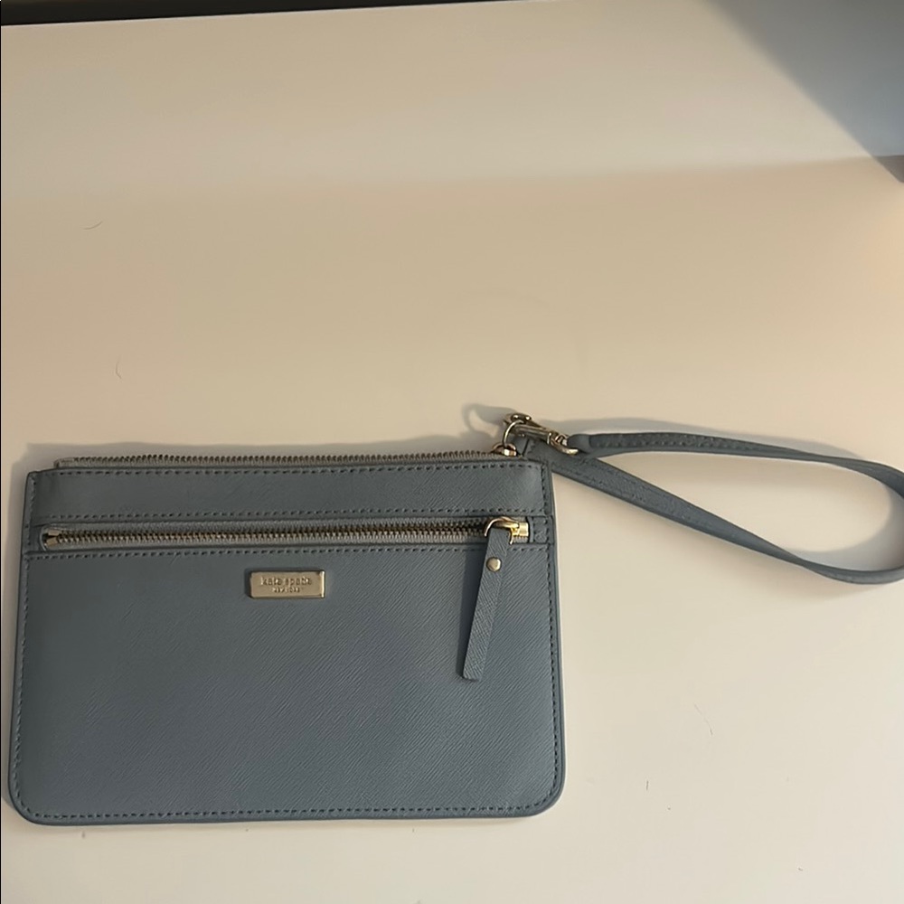 Kate Spade Blue Clutch Wristlet with Gold Accents